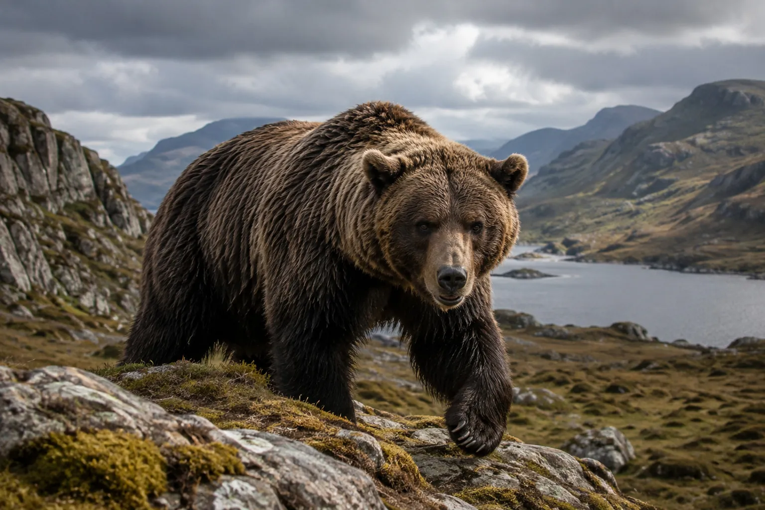 Reconstitution d’un ours dans les paysages sauvages de l’Irlande préhistorique. - Go to Ireland.com